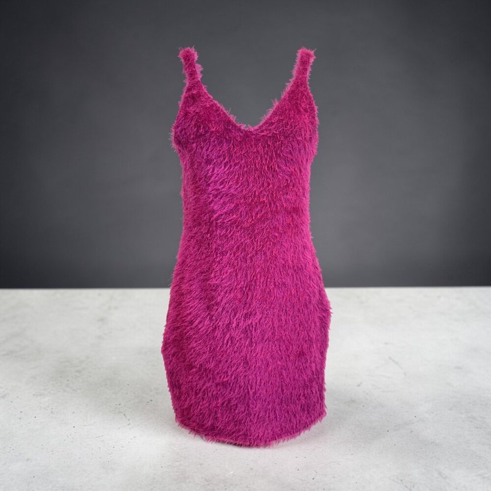 CEFIAN Fuchsia Fuzzy Eyelash Knit Bodycon Mini Dress Size L - Picture 15 of 15
